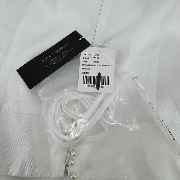 Alfred Sung White Satin Pearl Oversized Accent Bow Strapless Mini Dress Size 18 - Picture 7 of 9